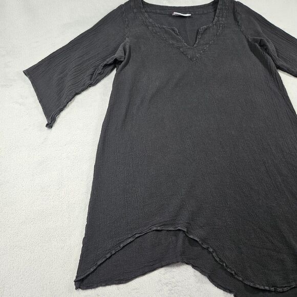 Cottonways Tunic Top Womens Size 2 Black Gauze Beachy V-Neck Asymmetrical - Picture 3 of 12